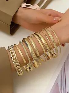 🌟Ethnic Vintage Gold Bangles Set for Women - 10Pcs Wide Cuff Bracelets & Thin Bangle Mix, Hollow Out Design Statement Jewelry Set, Stackable Gold Hoop Bracelet Set for Party Wedding Daily Wear, Perfect Mother's Day Gift🌟