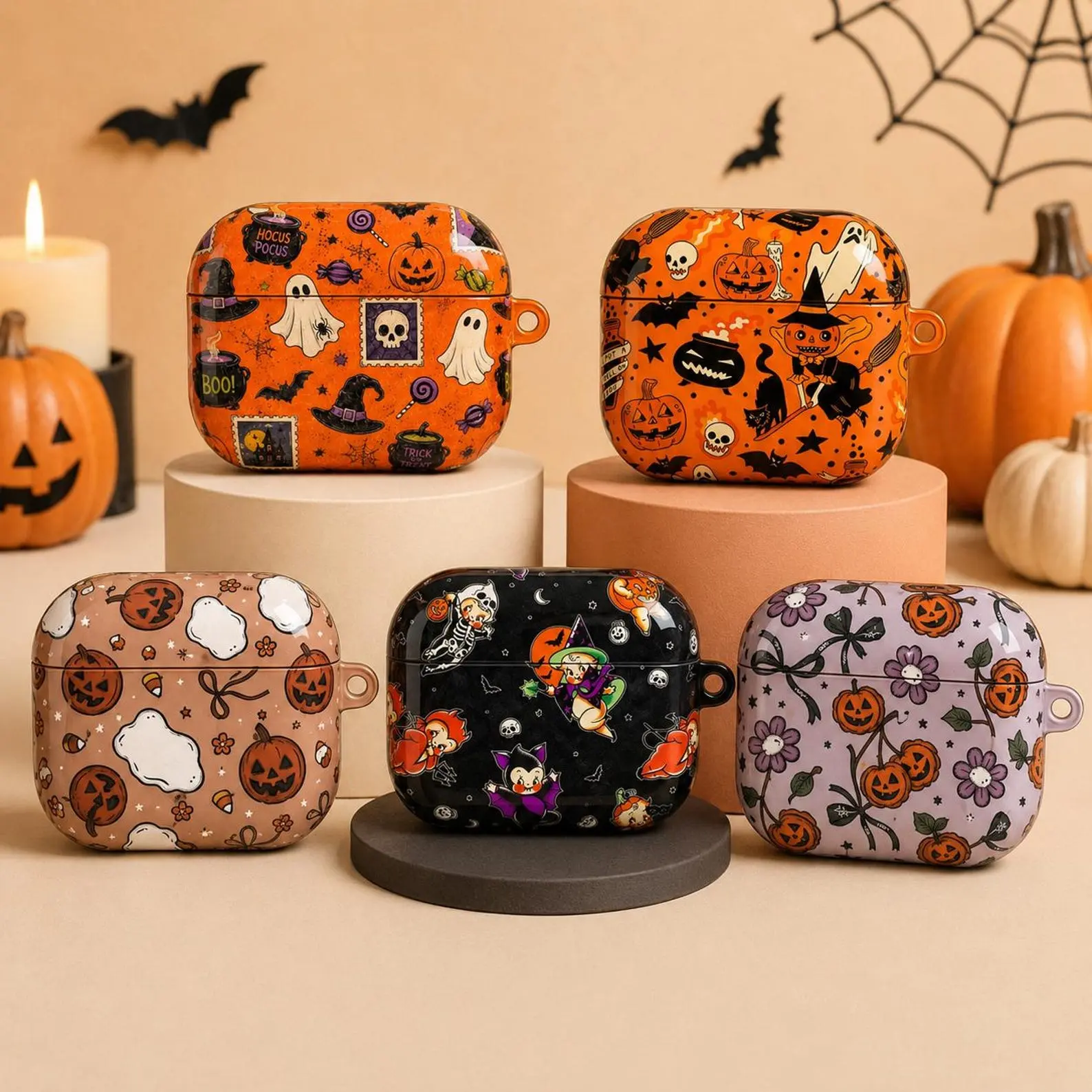 Retro Halloween AirPods Case Cover, Spooky Witch, Cute Ghost Pumpkin Airpods Case For Airpods 1, 2, 3, 4 & Airpods Pro 1 2 3