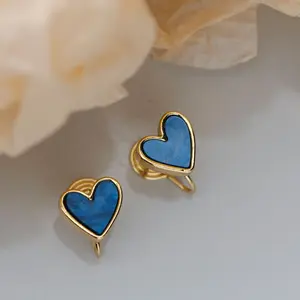 French Klein Blue Artistic High - end Small and Versatile Heart - shaped Stud Earrings / Ear Clips#clean girl jewelry#casual daily wear accessory#day collar#unique woman#casual all-season# statement style