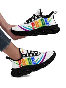 Men's Random Rainbow Print Lace Up Low Top Sneakers, Casual Comfortable Soft Sole Sports Running Shoes, All-match Round Toe Shoes for Daily Wear