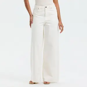 Women's Wide Leg Denim Pants - A New Day Cream 2