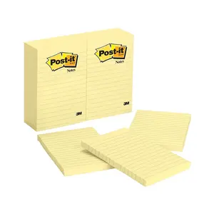 3M Office Products  Canary Yellow Sticky note Notes With Lined, 4 x 6 in.
