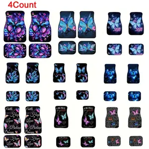 Butterfly Printed Car Floor Mats Set, 4pcs Front & Rear Protector Pads, Universal Fit for Cars, Sedans, Suvs, Vans, Auto Interior Car Accessories