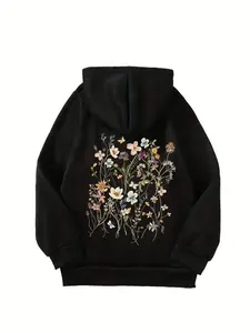 Girl's Floral Print Drop Shoulder Hoodie, Fashion Casual Long Sleeve Hooded Sweatshirt for Daily Outdoor Wear, Girls Clothing for Fall & Winter, Flower Hoodies