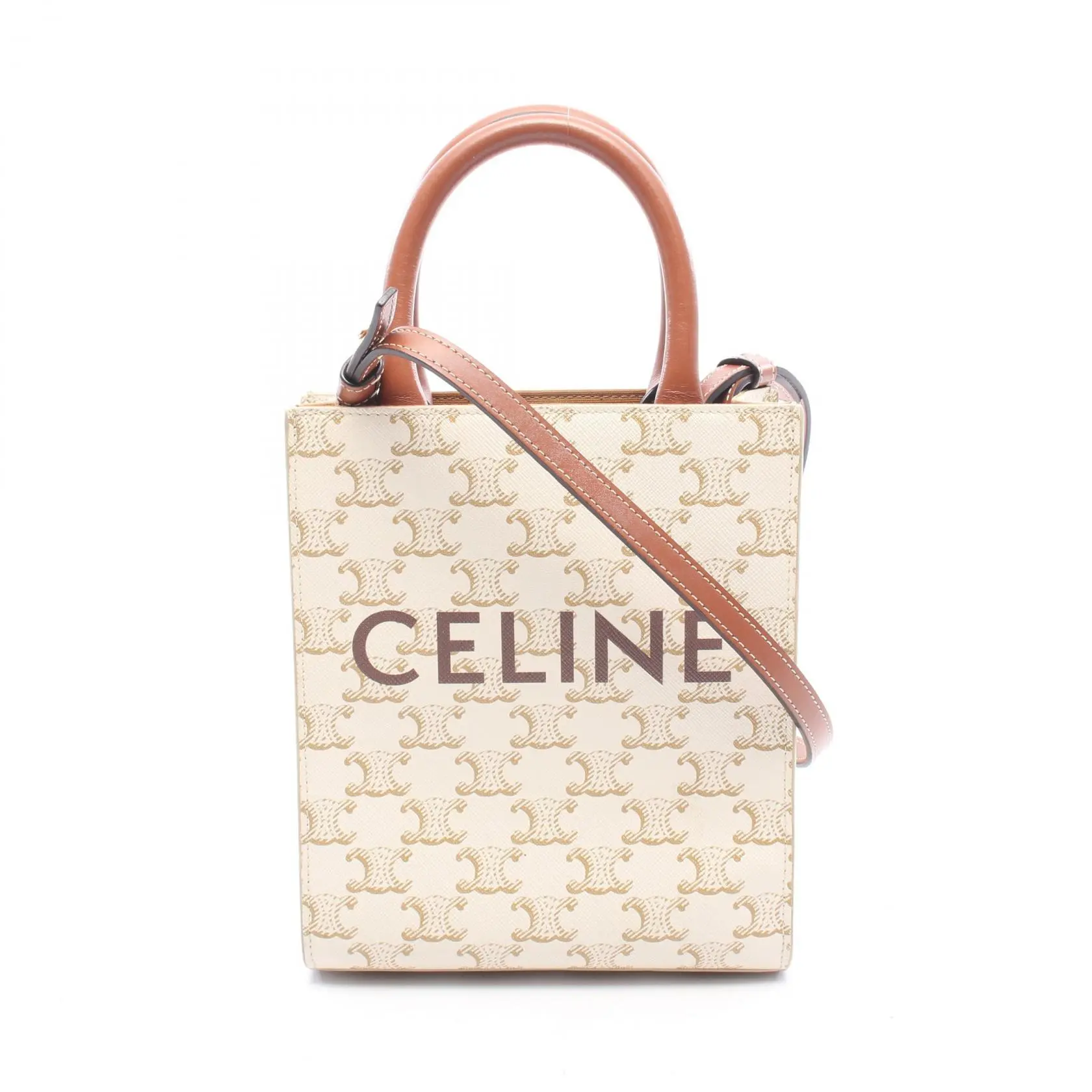 Pre-owned Celine Canvas Shoulder Bags Mini Vertical Cabas Triomphe Coated 2way Bag