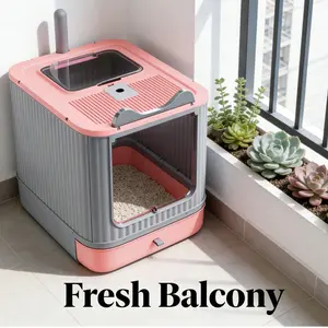 Pink & Gray Enclosed Litterbox for Indoor Small/Medium Cats, 2-Entry (Front & Top) Large Cat Litter Box with Pull-Out Waste Drawer, Ideal for Living Room & Bedroom Use Litterbox