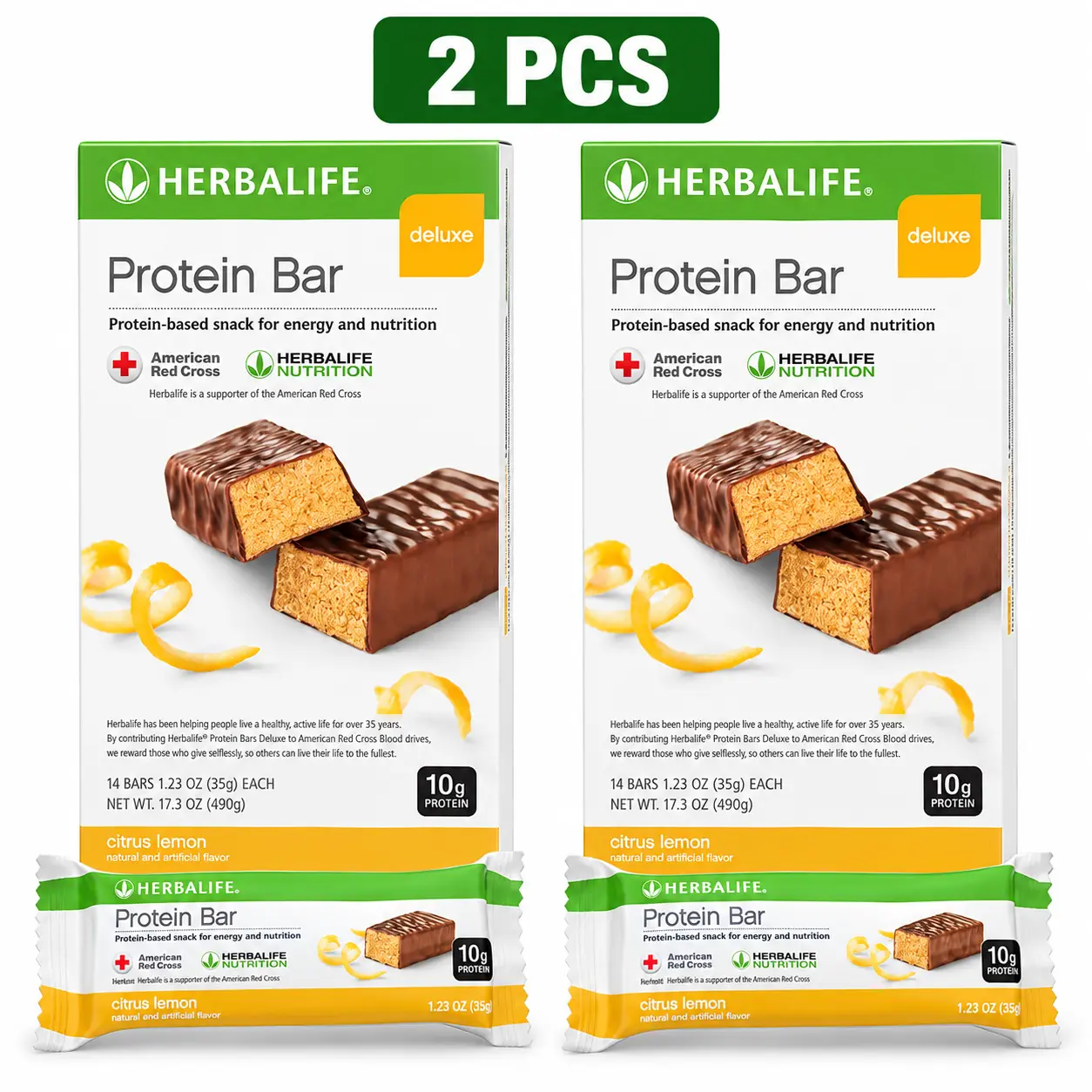 2 boxes Herbalife Protein Bar Deluxe Citrus Lemon 14 Count per Box Low Glycemic Index Snack with Lemon Citrus Flavor High Protein Nutrition Bar Convenient Individually Wrapped On-the-Go Protein Snack