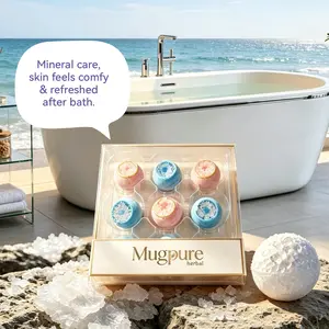 Natural Marine Salt Bath Bomb set, 100g each. Mineral formula moisturizes, locks hydration & eases skin dryness. Mild daily fragrance suits non-sensitive skin, relieves stress for home SPA. Packaged in eco-friendly clear PET gift box, perfect for gifting.