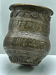 Ancient-Style Bronze Kalathos Vessel with Figural Reliefs and Floral Bands – ~3kg
