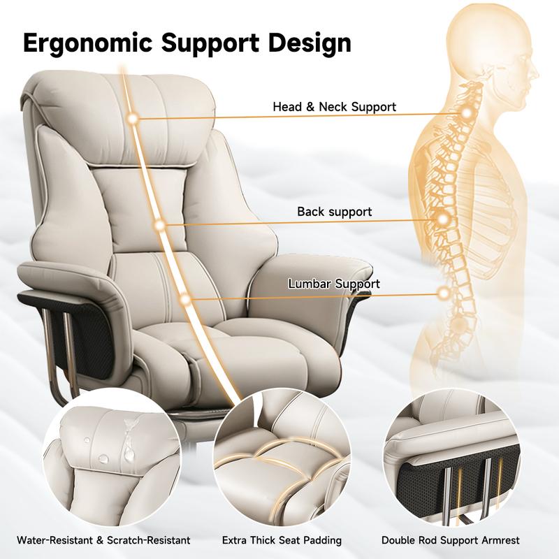 【Black Friday】Big and Tall Office Chair 550 lbs Extra Wide Leather Executive Chair with Retractable Footrest, Heavy-Duty Ergonomic Chair, Adjustable Height Computer Gaming Chairs