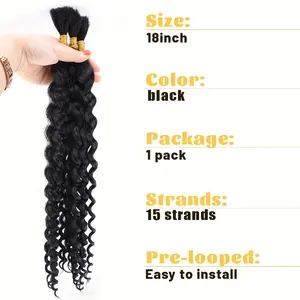 YVELIEN 12A Synthetic Fiber Hair Extensions, 3 Bundles/Pack 110g 18in Deep Wave Bulk for Braiding & Knotless Wigs, Natural Color Boho Eco-Friendly for Deep Wave Hairstyles