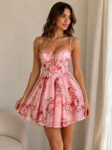 Women's Floral Mini Dress Double Linen