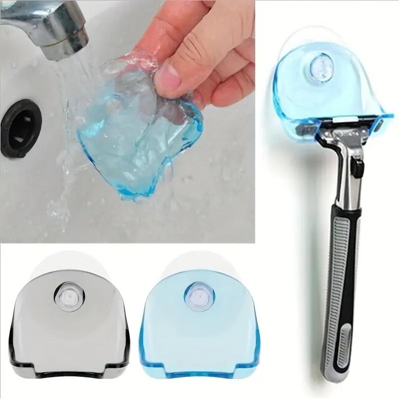 2pcs Wall-Mounted Razor Holder with Suction Cup, Bathroom Storage Organizer for Shaving Tools & Accessories, Unscented, No Power Supply Needed, Compact Fish-Shaped Design, Lightweight & Durable, Ideal for Beard and Mustache Grooming