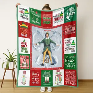 Christmas Elf Print Blanket, Lightweight Cozy Blanket, Soft Flannel Nap Mat for Living Room Bedroom Office School Home Use, Perfect Gift for All Seasons