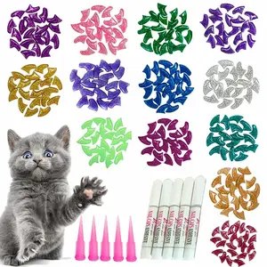 100pcs Cat Caps Glitter Paw Covers Kitten Pet Tips With Adhesives And Applicators Medium