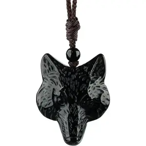 Black Obsidian Necklace Natural Crystal Amulet Protection Pendant with Adjustable Rope Lucky Talisman Necklaces Jewelry Gift for Men Women