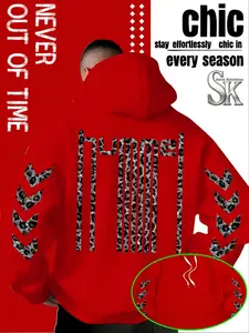 Men's Hooded Sweatshirt with Hummel Leopard Print Sparkle Logo, Sporty Wild Luxury Style, Fall Winter Casual Wear