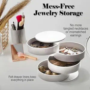 Jewelry Organizer Case 360 Degree Round Rotating Jewelry Storage Box Necklace Bracelet Ring Earring Display Tray Holder Cover Gift Pad
