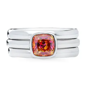 Solitaire Kaleidoscope Red Orange CZ Ring Set in Sterling Silver