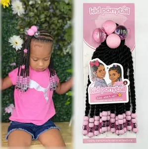 KID PONYTAIL Kanekalon Fiber Non-Flamable Hair Accessory & Crochet Tool with 30mm Bobbles for Kids - Versatile Dual Use Styling & Crafting Kit