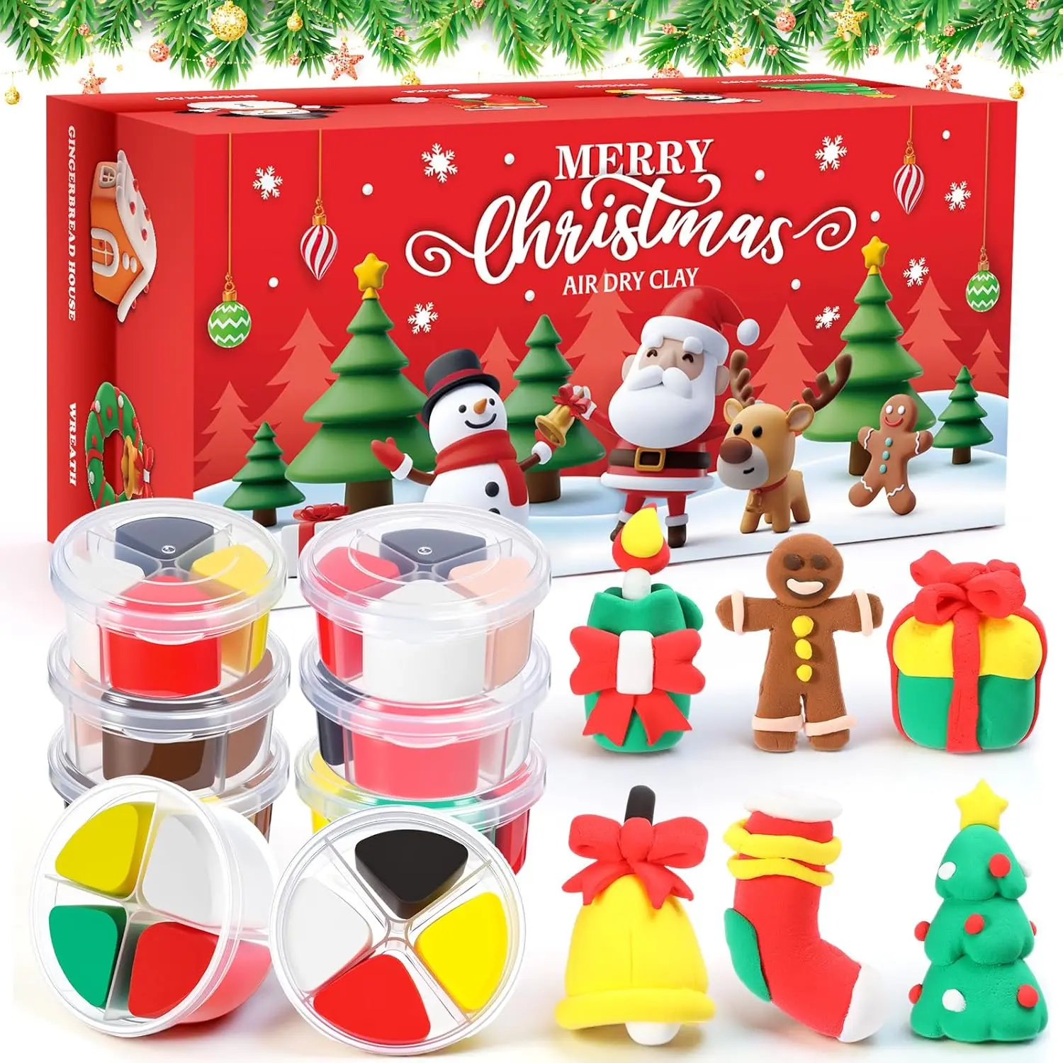 24 Pcs Halloween Air Dry Clay Modeling Kits with Tutorial - DIY Xmas Gifts for Students, Holiday Party Favors, Goodie Bag Fillers for Santa Snowman Arts and Crafts
