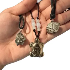 Pyrite Pendants Unisex Natural Stone Necklace with Turtle Pendant and Beaded Design for Everyday Wear