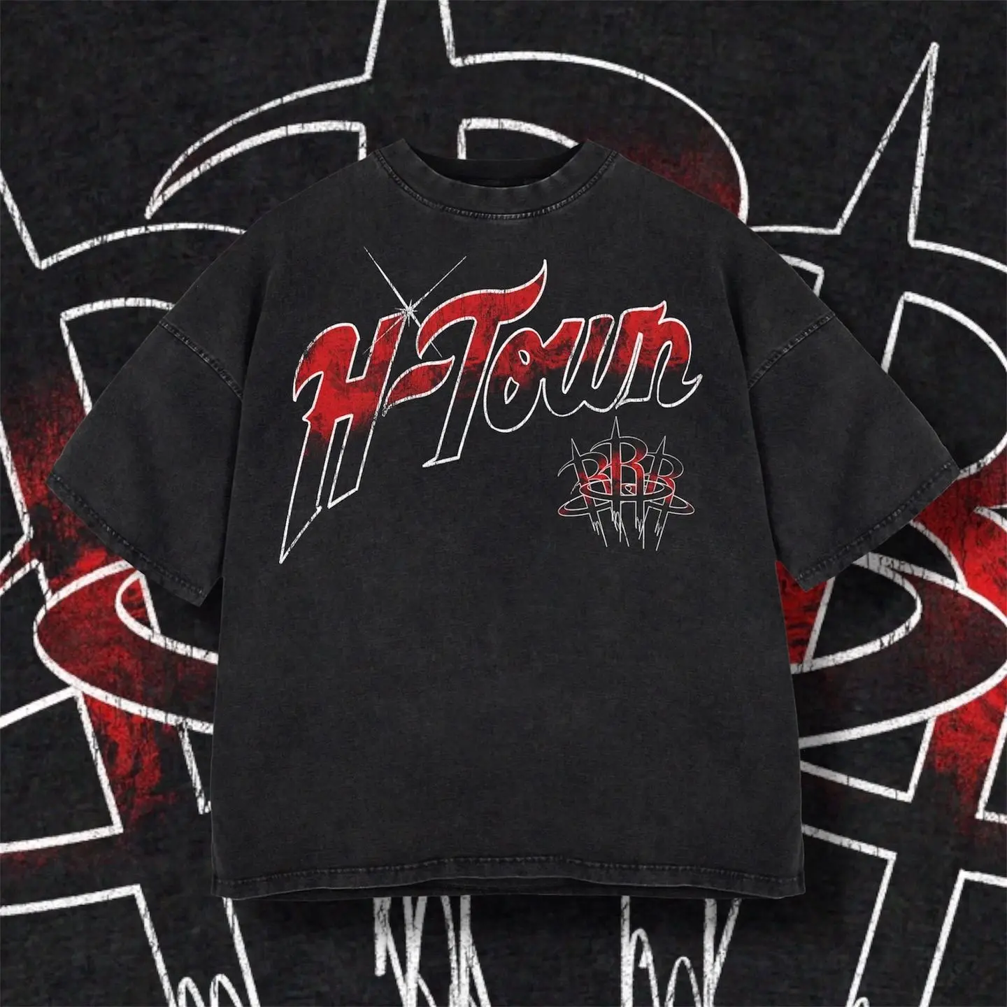 The Iconic Logo Of H-Town Washed T-Shirt, Washed Hoodie For Men, Graphic Vintage Acid Wash Heavy Cotton Tee, Streetwear Football Oversized Cowboys Texas Mexican Fans, Made In US