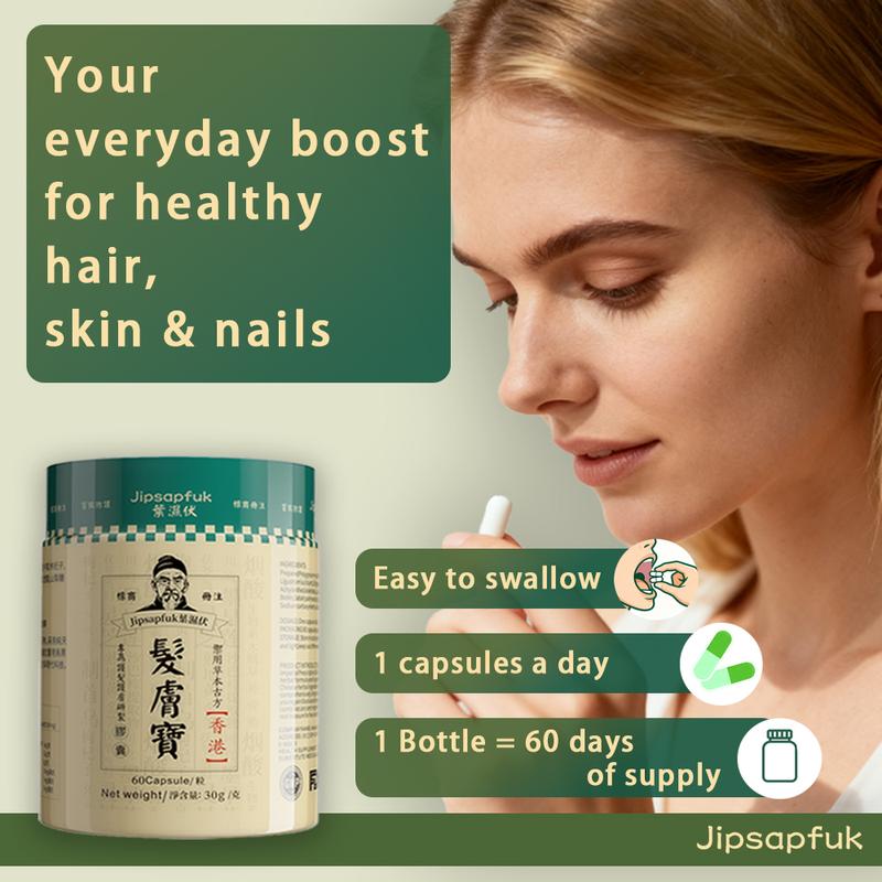 Jipsapfuk 24-in-1 Advanced Hair Growth Vitamins Biotin 10,000mcg Niacin Hong Kong Herbal Patent Blend He Shou Wu Extract Saw Palmetto 60 Day Supply