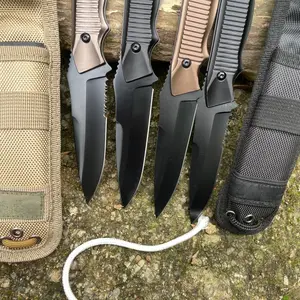 140BK 8.9" 440C Stainless Steel Fixed Blade Knife, Aluminum Handle Tactical Survival Knife with Nylon Sheath for Camping EDC Hunting