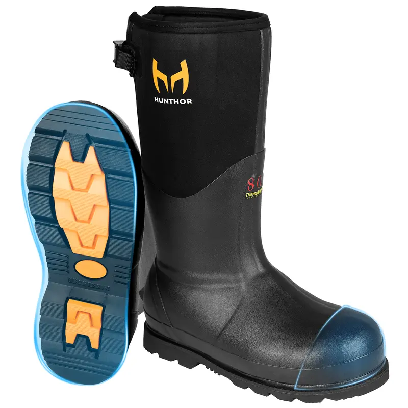 Hunthor Steel Toe Rubber Boots for Men, Safety Reflective  display picture 1