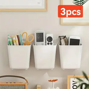 3 Piece Self-Adhesive Wall-Mounted Kitchen Cabinet Door Storage Box, Modern Plastic Basket, No Drilling Hanging Rack, Home & Office Organizer, High Capacity Storage, Durable Storage Organizer