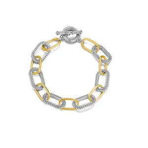 Mytys Chunky Chain Link Bracelet Two-Tone Paperclip Mixed Metal Textured Toggle Clasp Bracelets Statement Cable Bangle Bracelet Jewelry Gifts