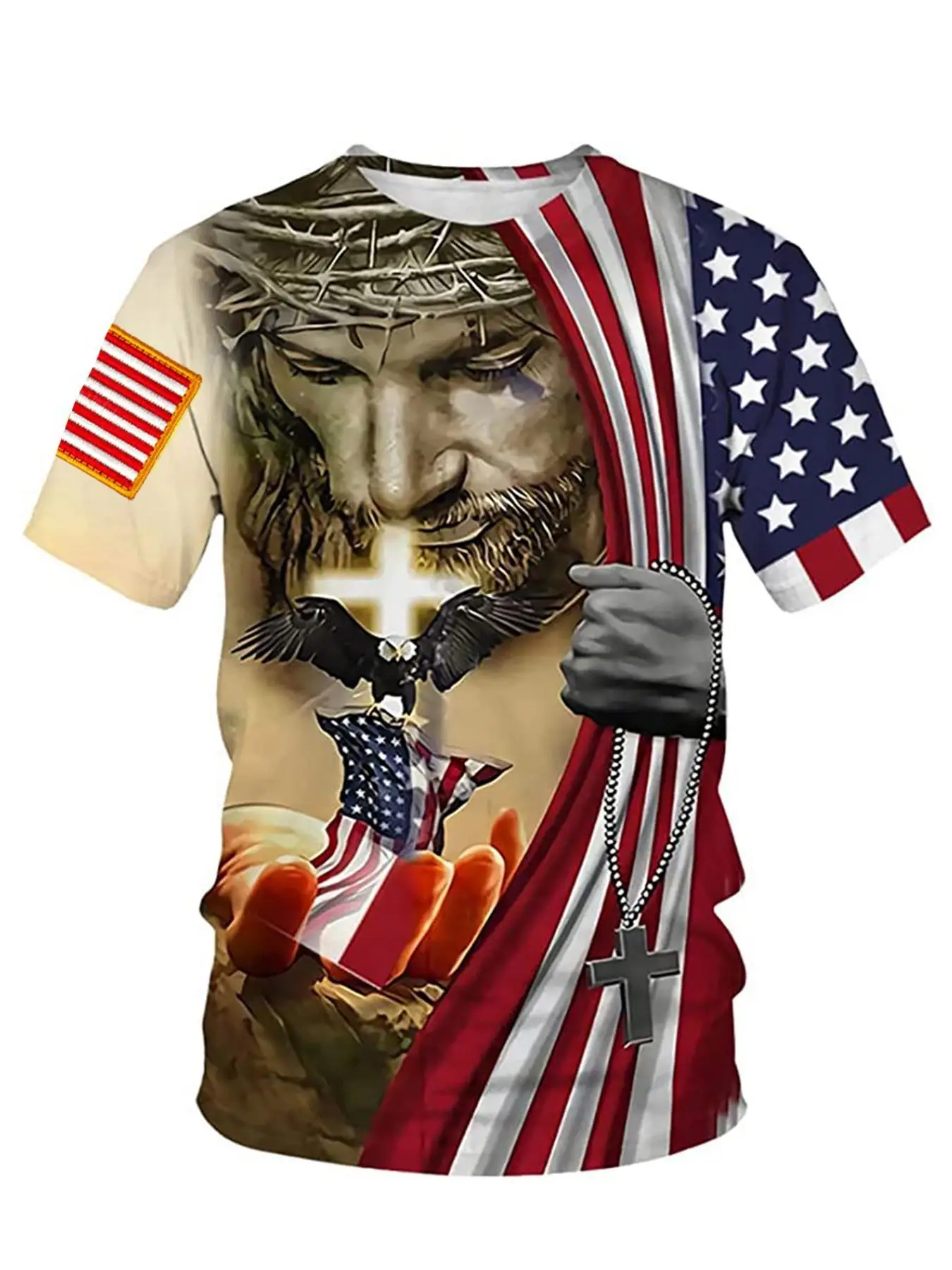 Men's All Over Print Round Neck 4th of July Tee, Regular Fit Casual Short Sleeve Crew Neck T-Shirt for Summer, Graphic Tees, Men's Top for Daily Wear