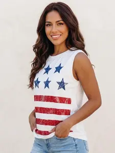 Women's Independence Day 4th of July Tank Tops American Flag Patriotic Shirts Vintage Stars and Stripes Sleeveless Casual Summer Tees