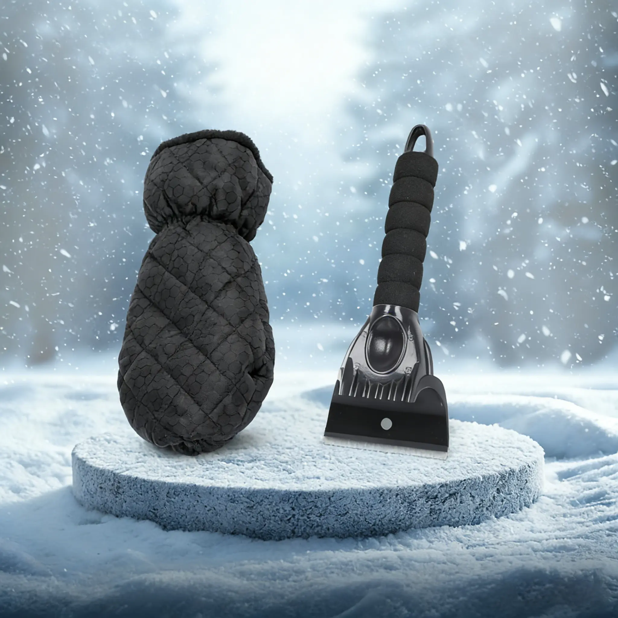 2PCS Car Snow Shovel and Winter Gloves, 2-in-1 Multi-function Snow Plow, Which Can Effectively Remove Snow From The Front Windshield And Windows, Daily Activities Unisex