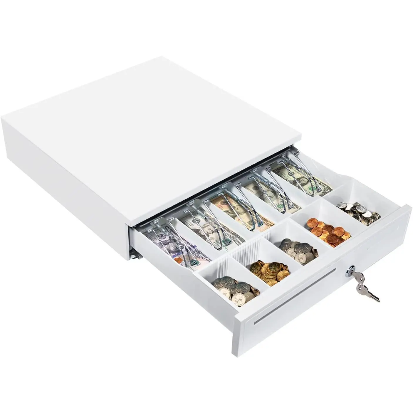 White  Drawer, 16" Heavy Duty  Register for Point of  (POS) System, 5 Bill/5 , Removable  Tray, RJ11/RJ12 Interface 2 Key-Lock, Works for Square Business,  Drawer