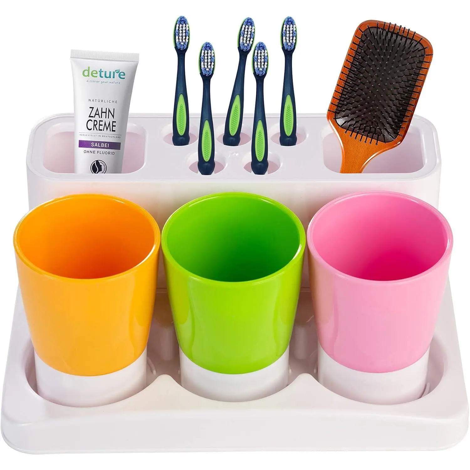 Modern Bathroom Toothbrush Holder Family Set, Orange-Green Color Combination for Home Storage Organization
