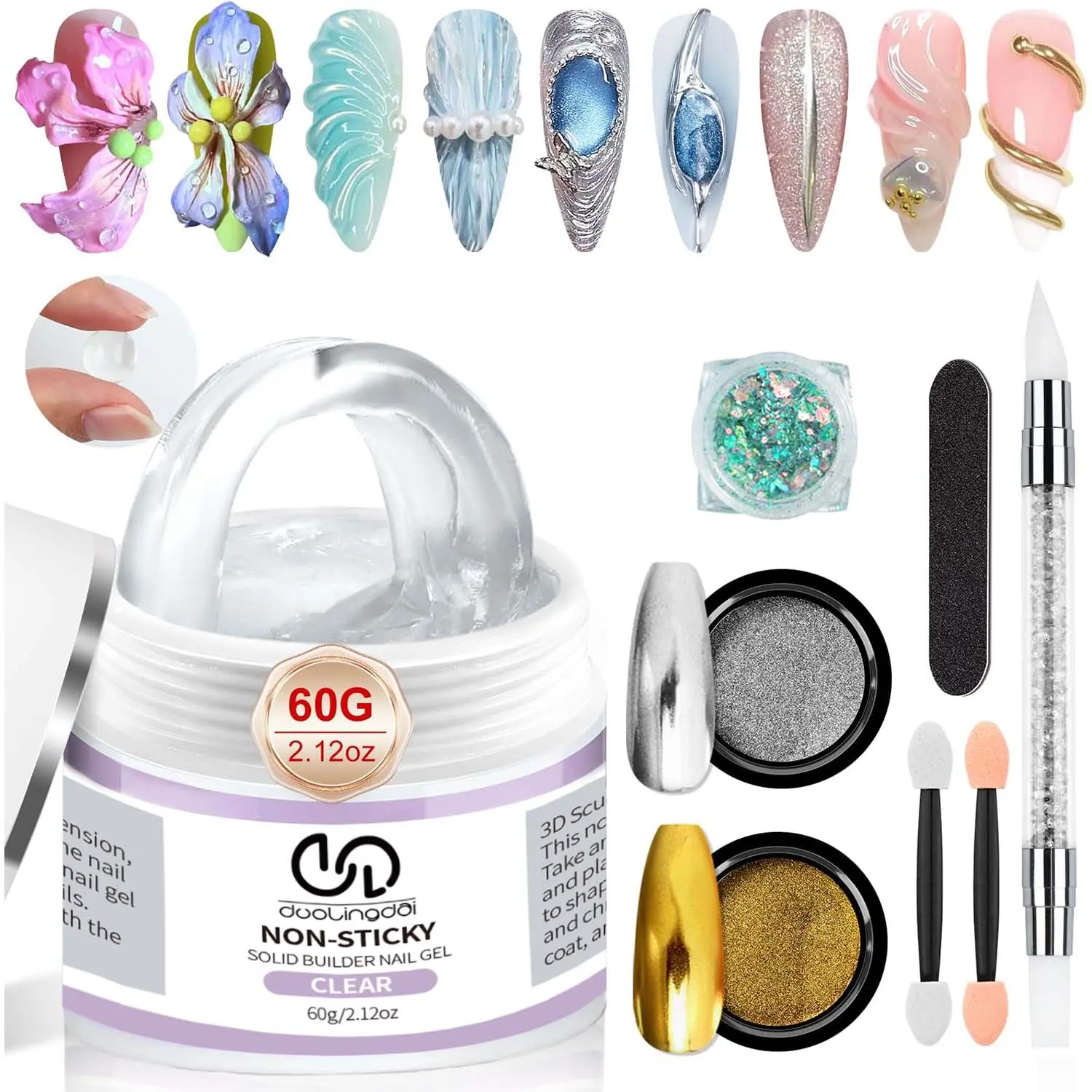 DLD 3D Nail Gel Sculpting Gel for Nail Art Manicure 60g Cosmetic Gel Nail Art Non Sticky Polygel Hand Carving Gel UV LED Nail Extension Gel Solid Builder Gel for Nails clear Gel Nail Polish UV Light Gel