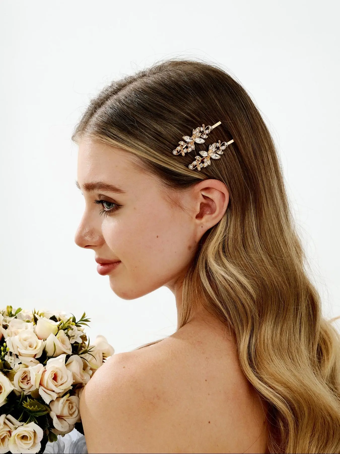 2pcs Minimalist Elegant Plain Rhinestones Decor Hair Clips, Hair Clip Set, Fashionable Bobby Clip For Women & Girls For Gift, Wedding Hair Decor, Rhinestone Hair Accessories, Decorative Hair Clips
