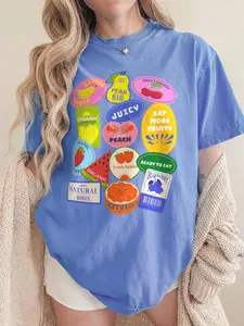 Preppy Fruit Stickers Shirt, Cute Summer Aesthetic Graphic Tee, Colorful Fruit Collage T-Shirt, Comfort Colors Vintage Washed Tee, Trendy Cute Outfit, Gift for Women, Gift for Men, Crew Neck T-shirt, Trending T-shirt