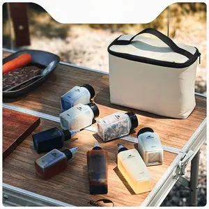 Portable seasoning bottle set, camping and outdoor cooking supplies, barbecue condiment dispensing bottles
