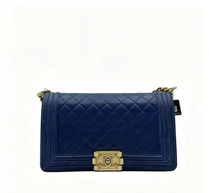 Pre-owned CHANEL H6 Boy series medium handbag (prey blue diamond check pattern)H16948
