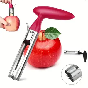 Apple Corer, Sturdy Apple Corer Tool, Durable Portable Stainless Steel Fruit Core Remover with Serrated Slicer for Pears, Apples, Pineapple, Kitchen Gadgets