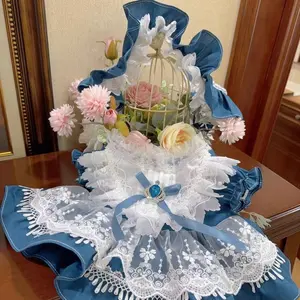 40cm Seated Doll Clothes - Cotton Doll Outfit: Dark Blue Maid Outfit