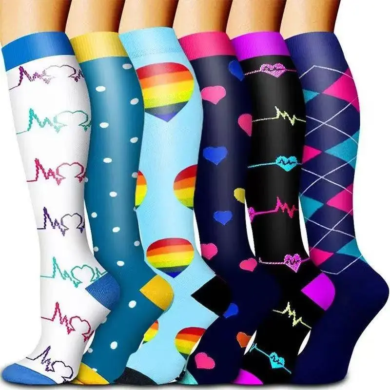MhzyCaus 6 Pairs Calf Compression Socks for Women & Men-Casual, Comfortable Fabric, Moisture-Wicking, Anti-Fatigue, Breathable Patterned & Dots Calf Support, Perfect Fit for Nurses, Long Hours Standing Womenswear Soft