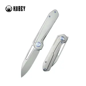 Kubey Royal Frame Lock EDC Pocket Knife Front Flipper Gray 6AL4V Titanium Handle 2.99" Sandblast Bohler M390 KB321I