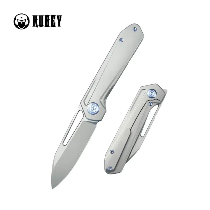 Kubey Royal Frame Lock EDC Pocket Knife Front Flipper Gray 6AL4V Titanium Handle 2.99" Sandblast Bohler M390 KB321I