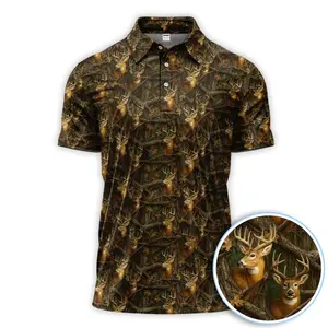 Deer Realistic Camo Men's Bogey Bros Polo Golf Polo Shirt Hunting Season Masters Golf Polo Tops Masters Tournament Shirt 2026 GPA Championship Performance Outdoors Sport Shirt, Ideal Gift for Him Husband Dad