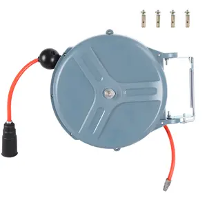 50ft Retractable Air Hose Reel with 3/8" PU Hose, 300 PSI Max Pressure, Heavy Duty Automatic Rewind & Locking Mechanism, Wall/Ceiling Mountable, Lightweight Air Compressor for Garage Workshop