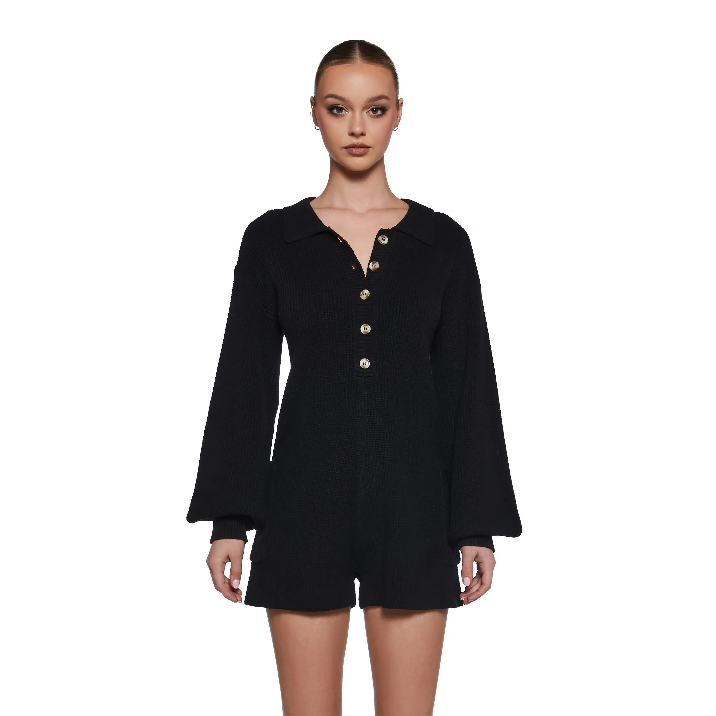 Cozy Weekends Knit Romper - Black